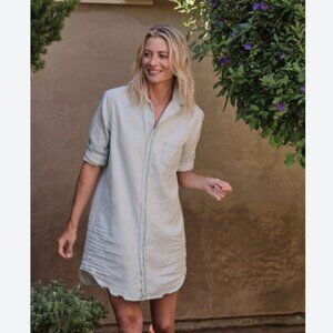 Frank & Eileen Famous Denim MARY Classic Shirtdress Size: XS Blue Tattered Wash